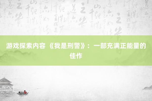 游戏探索内容 《我是刑警》：一部充满正能量的佳作