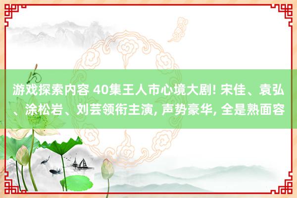 游戏探索内容 40集王人市心境大剧! 宋佳、袁弘、涂松岩、刘芸领衔主演, 声势豪华, 全是熟面容