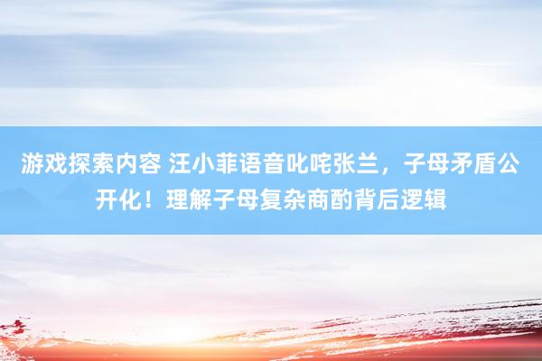 游戏探索内容 汪小菲语音叱咤张兰，子母矛盾公开化！理解子母复杂商酌背后逻辑