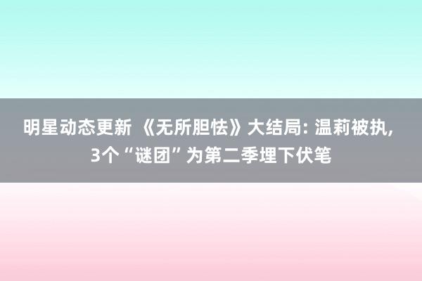 明星动态更新 《无所胆怯》大结局: 温莉被执, 3个“谜团”为第二季埋下伏笔